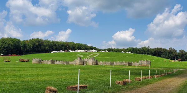 Pennsic 50 battlefield, fort and Mt. Eislinn